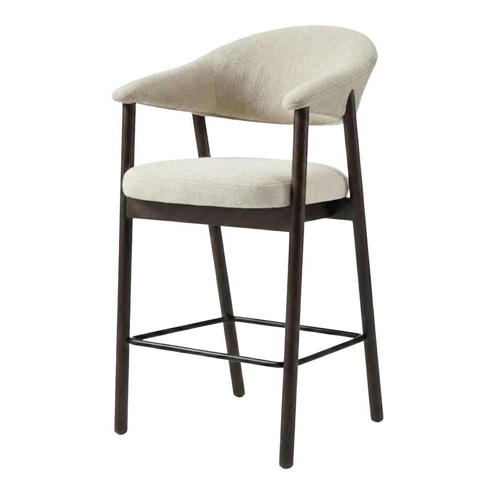 E-shop Hnedá/krémovobiela čalúnená barová stolička s podrúčkami (výška sedadla 67 cm) Elk – Unique Furniture