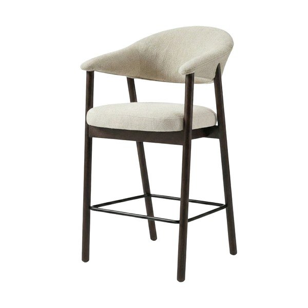 Hnedá/krémovobiela čalúnená barová stolička s podrúčkami (výška sedadla 67 cm) Elk – Unique Furniture
