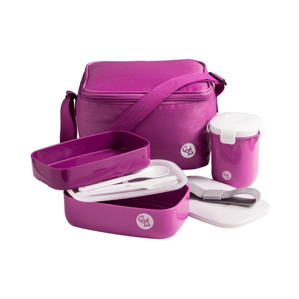 Set tmavoružového desiatového boxu, hrnčeka a tašky Premier Housewares Grub Tub, 21 × 13 cm-image-1