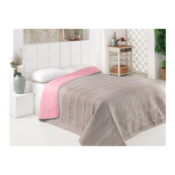 Sivo-ružový obojstranný pléd na posteľ z mikrovlákna, 200 × 220 cm