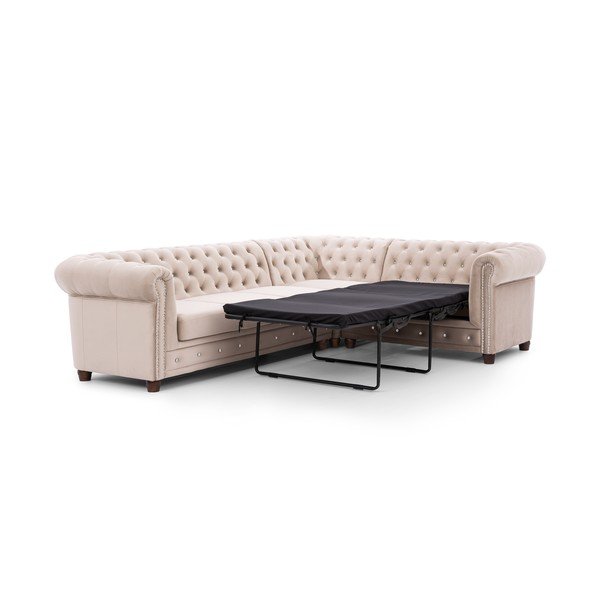 Béžová zamatová rozkladacia rohová pohovka (pravý roh/do L) York Blik – Ropez-image-2