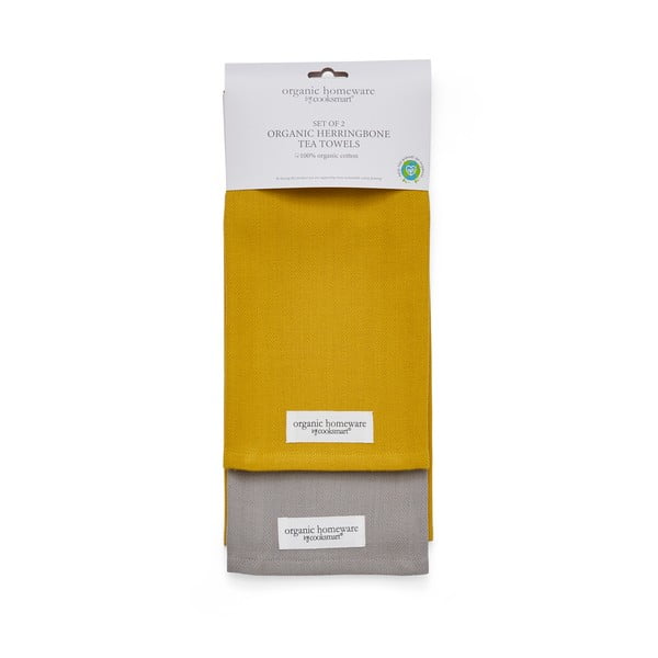Súprava 2 žlto-sivých bavlnených utierok Cooksmart ® Herringbone, 45 x 65 cm