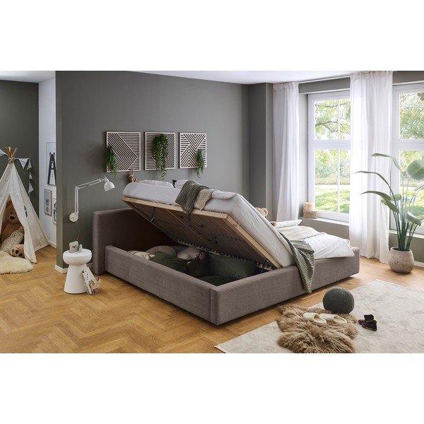 Taupe čalúnená dvojlôžková posteľ s úložným priestorom s roštom 200x240 cm Cube – Meise Möbel-image-1