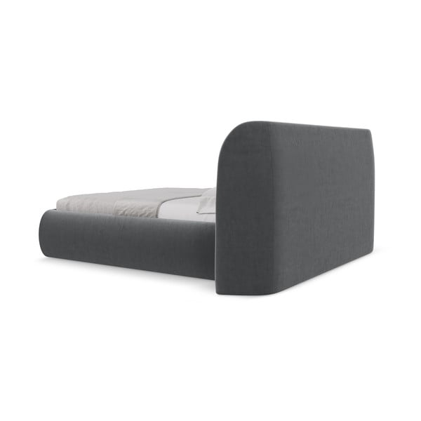 Tmavosivá čalúnená dvojlôžková posteľ s úložným priestorom s roštom 160x200 cm Hauke – Makamii-image-4