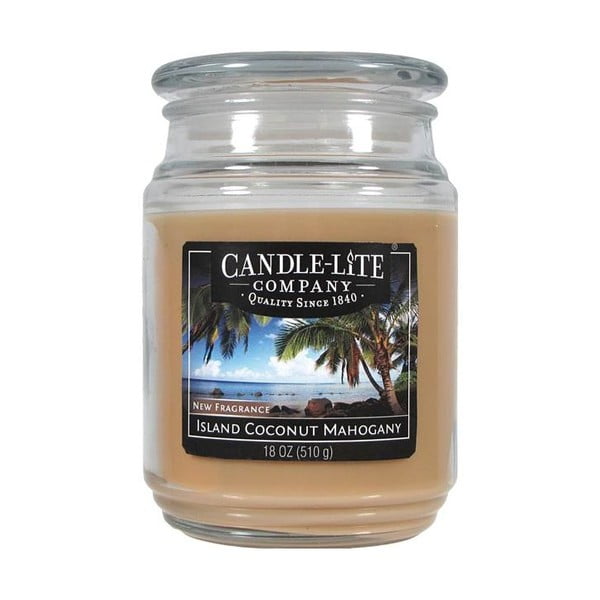 Vonná sviečka v skle s vôňou kokosu a mahagóna Candle-Lite, doba horenia až 110 hodín