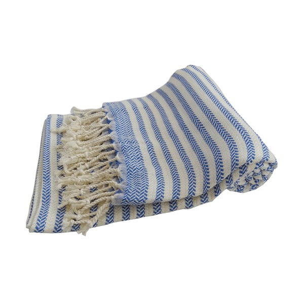 Modrá ručne tkaná osuška z prémiovej bavlny Safir, 100 × 180 cm