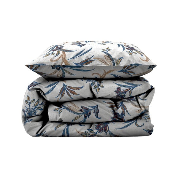 Modro-béžové obliečky na jednolôžko z bavlneného saténu 140x200 cm Soft Tropic – Södahl