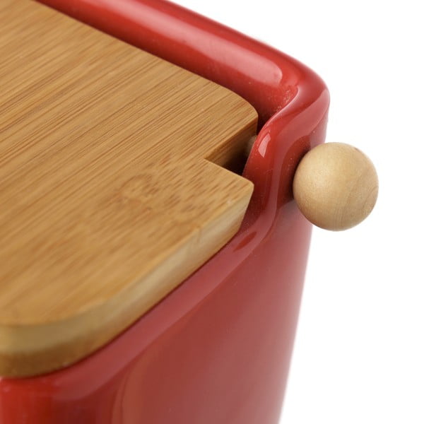 Červená kameninová dóza na soľ s bambusovým viečkom Casa Selección, 250 ml-image-2