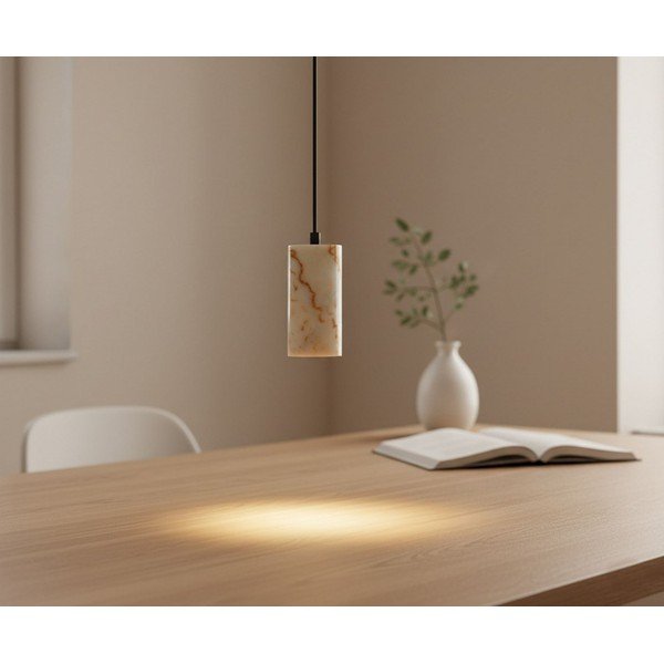Krémovobiele závesné svietidlo s mramorovým tienidlom ø 6,5 cm Selma – Opviq lights-image-2
