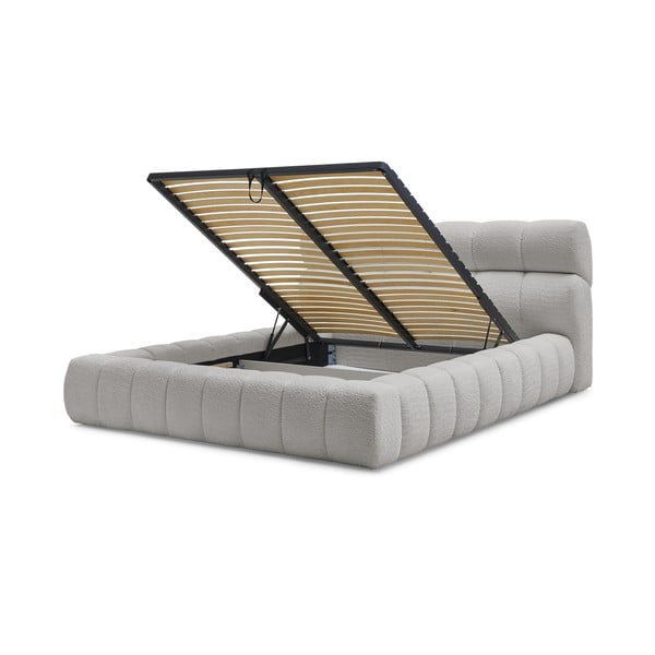 Svetlosivá čalúnená dvojlôžková posteľ s úložným priestorom s roštom 180x200 cm Mont Blanc – Bobochic Paris-image-4