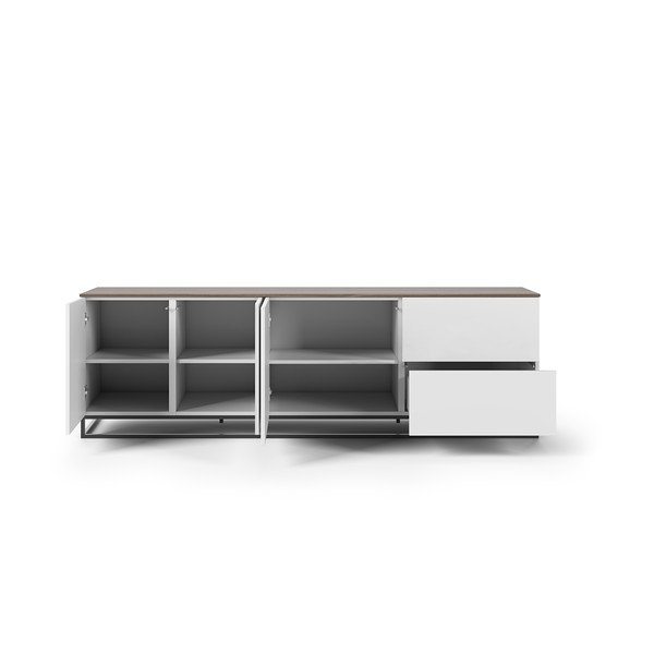 Matne biely televízny stolík s doskou v dekore orechového dreva TemaHome Join, 200 × 65 cm-image-1