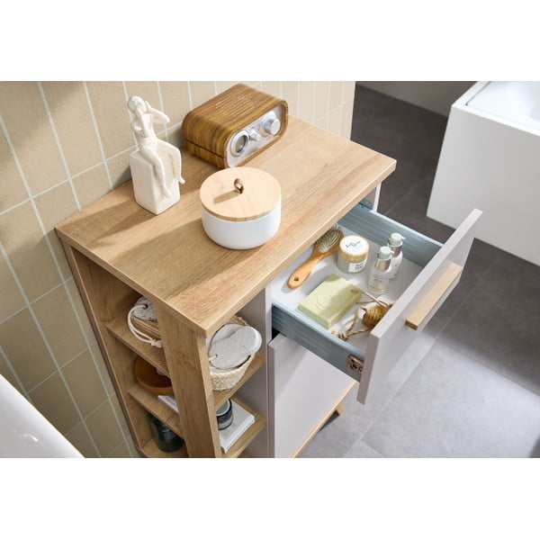 Krémová/v prírodnej farbe nízka kúpeľňová skrinka v dekore duba 50,5x89,5 cm Quickset 966 – Pelipal-image-3