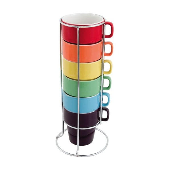 Sada 6 hrnčekov so stojanom Cappuccino Rainbow-image-1