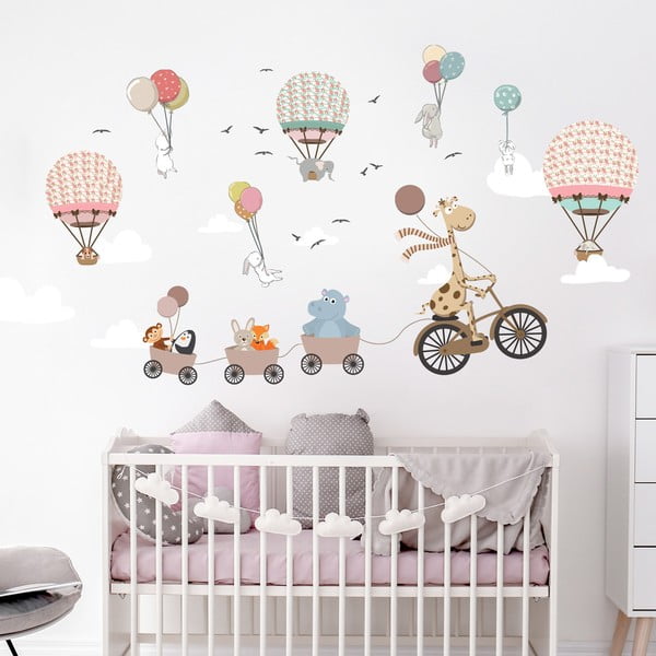 Detská samolepka na stenu Ambiance Animals and Hot Air Balloons in the Clouds, 90 x 60 cm-image-2
