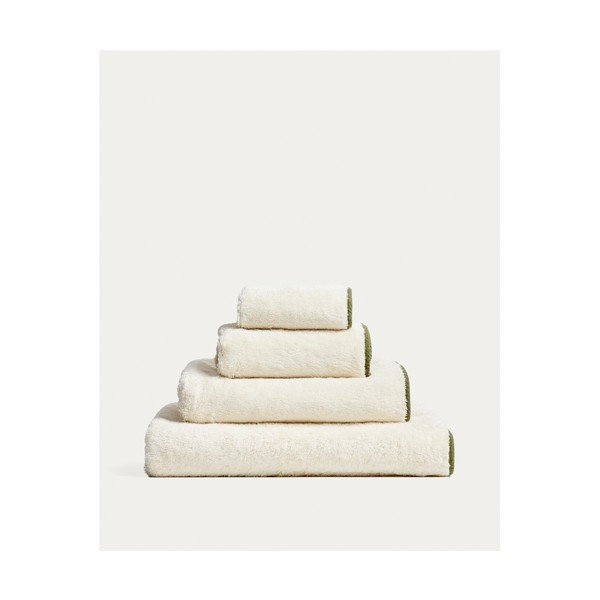 Biely/zelený froté bavlnený uterák 30x50 cm Sedora – Kave Home-image-2