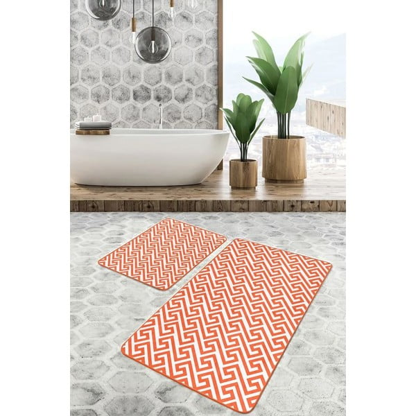 Oranžové zamatové kúpeľňové predložky v súprave 2 ks 60x100 cm – Mila Home-image-3