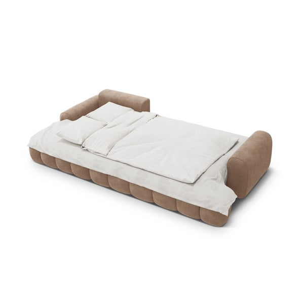 Svetlohnedá zamatová rozkladacia/s úložným priestorom rohová pohovka (ľavý roh/s leňoškou) Linz – Cosmopolitan Design-image-4