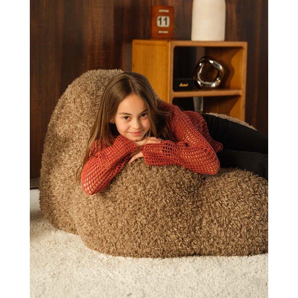 Hnedý detský sedací vak z umelej kožušiny Momo – Wigiwama-image-2