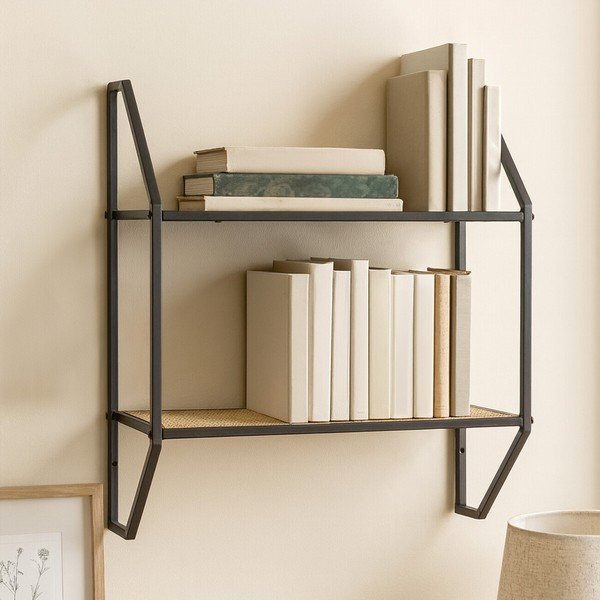 Čierna/v prírodnej farbe poschodová kovová polica 61 cm Depok – Premier Housewares-image-1
