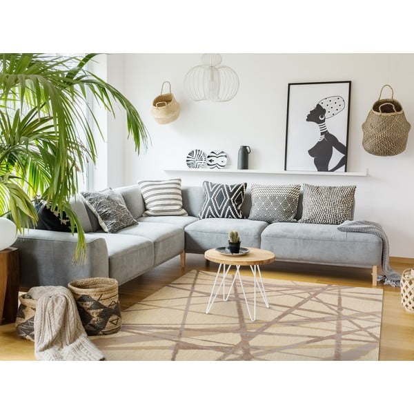 Béžový vlnený koberec 100x180 cm Sticks – Agnella-image-1