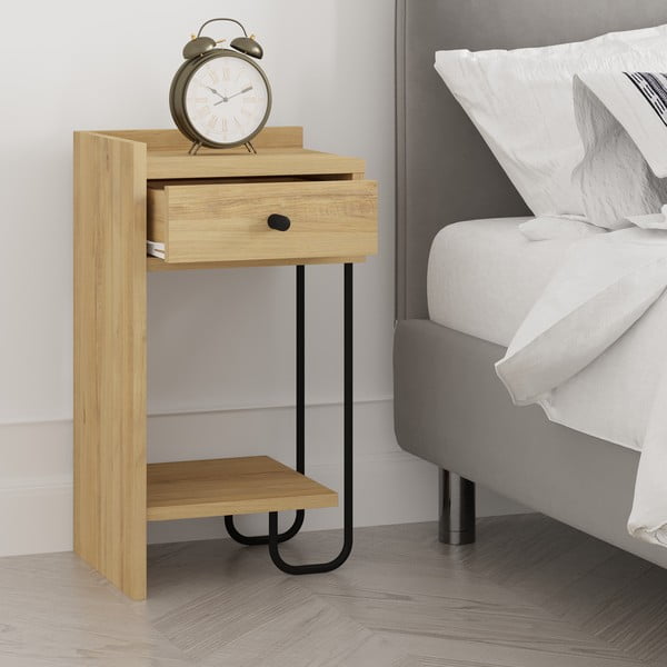 Nočný stolík v dekore duba s poličkami v prírodnej farbe Mercure – Marckeric-image-4