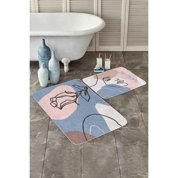 Modro-ružové zamatové kúpeľňové predložky v súprave 2 ks 60x100 cm Abstract Faces – Mila Home-image-2