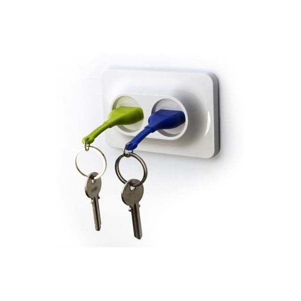 Nástenný držiak s kľúčenkami QUALY Double Unplug, zelená-modrá