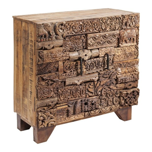 Hnedá drevená komoda so skrinkami Kare Design Shanti Surprise Puzzle, 90 × 90 cm