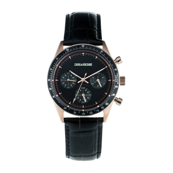 Dámske hodinky s čiernym koženým remienkom Zadig & Voltaire Virtuoso