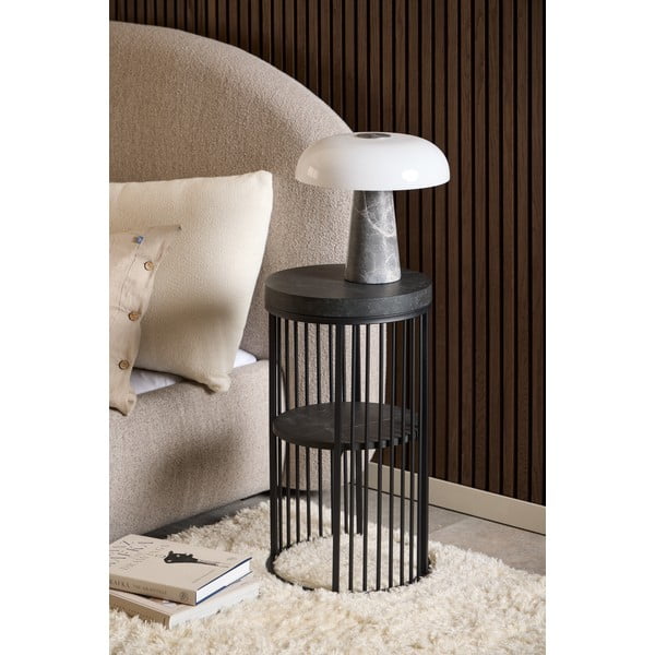 Čierny nočný stolík s doskou v dekore mramoru Strington – Actona-image-1