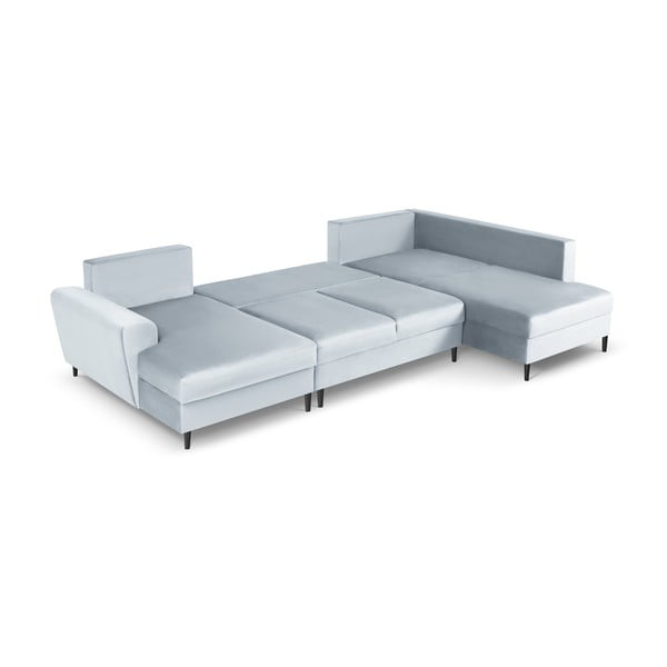 Svetlomodrá zamatová rozkladacia/s úložným priestorom rohová pohovka (pravý roh/do "U") Kyoto – Cosmopolitan Design-image-2