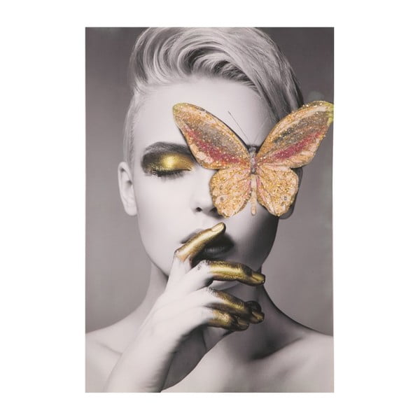 Ručne maľovaný obraz v ráme z borovicového dreva Mauro Ferretti Butterfly, 80 × 120 cm
