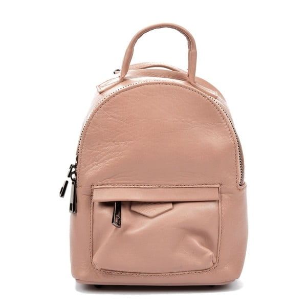 Púdrovo ružový kožený batoh Carla Ferreri