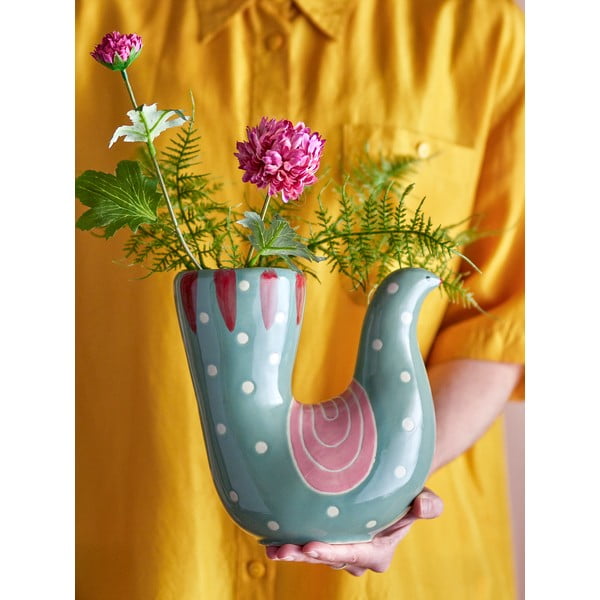 Zelená ručne maľovaná váza z kameniny (výška 19 cm) Trudy – Bloomingville-image-3