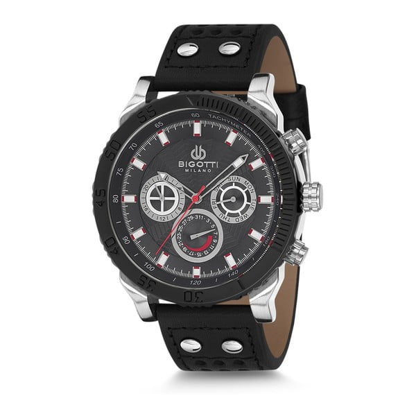 Pánske hodinky s čiernym koženým remienkom Bigotti Milano Harley