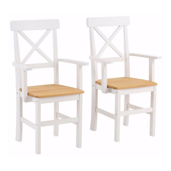 Sada 2 bielych jedálenských stoličiek s opierkami na ruky z masívneho borovicového dreva Støraa Nicoline