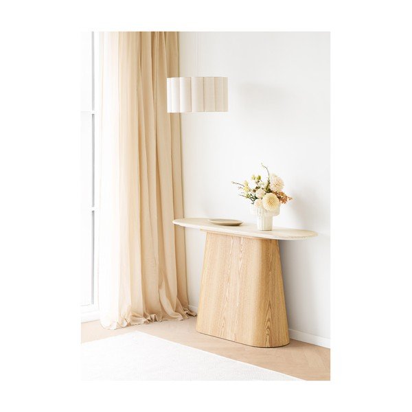 Krémovobiely/v prírodnej farbe konzolový stolík s doskou z kameňa 40x130 cm Larvik – House Nordic-image-1