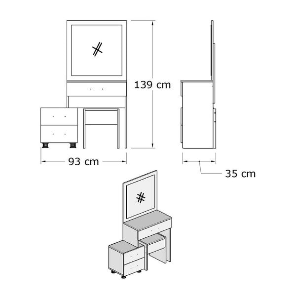 Biely drevený toaletný stolík Alacati-image-2