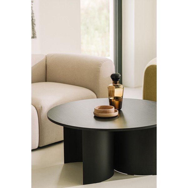 Čierny okrúhly konferenčný stolík s doskou v dekore jaseňového dreva ø 95 cm Gavo – noo.ma-image-3