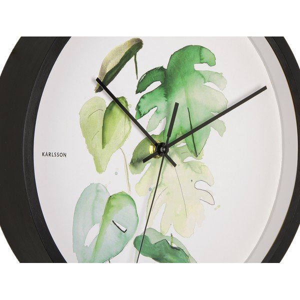 Zeleno-biele nástenné hodiny v čiernom ráme Karlsson Monstera, ø 26 cm-image-4