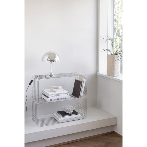 Kovová nástenná knižnica v lesklej striebornej farbe 70x30 cm Wire – Mette Ditmer Denmark-image-1