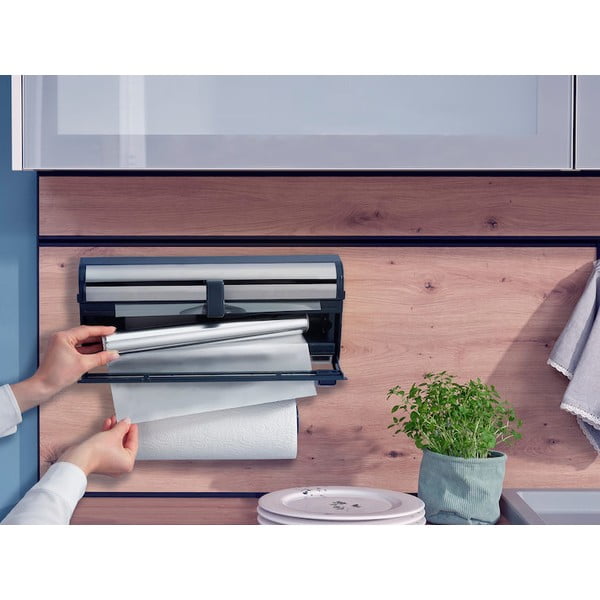 Nástenný kovový držiak na fólie a papierové utierky v striebornej farbe Parat Royal – LEIFHEIT-image-1