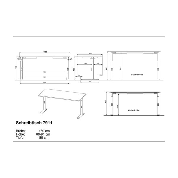 Polohovací pracovný stôl s doskou v dubovom dekore 80x160 cm Agenda – Germania-image-4