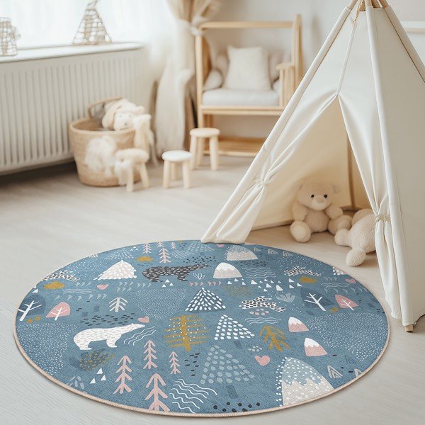 Modrý prateľný detský koberec ø150 cm Forest Land – Mila Home-image-3