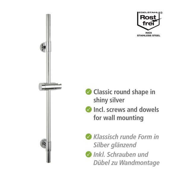 Nástenná sprchová tyč z nerezovej ocele v lesklej striebornej farbe 66 cm Basic - Wenko-image-2