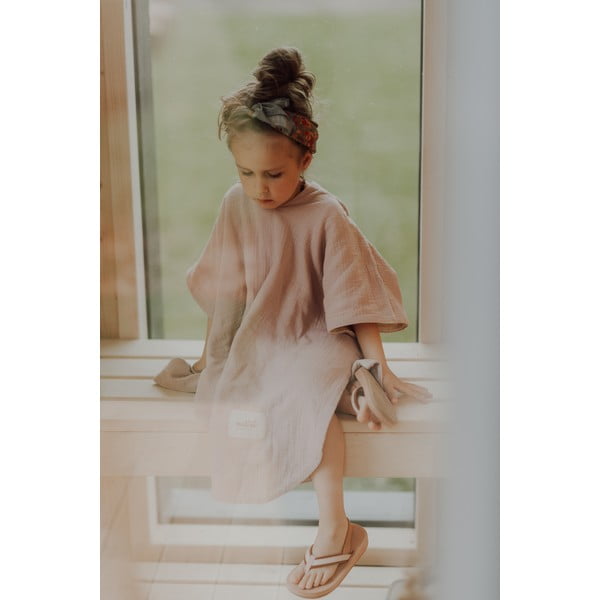 Ružové mušelínové detské pončo veľkosť M – Malomi Kids-image-2