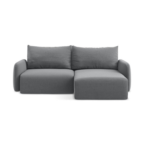 Sivá zamatová rozkladacia/s úložným priestorom rohová pohovka (pravý roh/s leňoškou) Kalena – Makamii