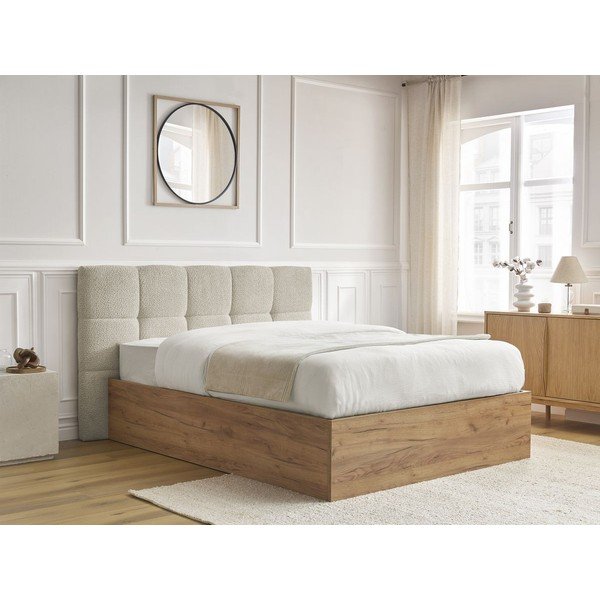 Béžová čalúnená čalúnená/z drevotriesky dvojlôžková posteľ s úložným priestorom s roštom 160x200 cm Kumo – Bobochic Paris-image-3