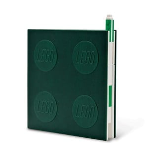 Fľaškovozelený štvorcový zápisník s gélovým perom LEGO®, 15,9 x 15,9 cm