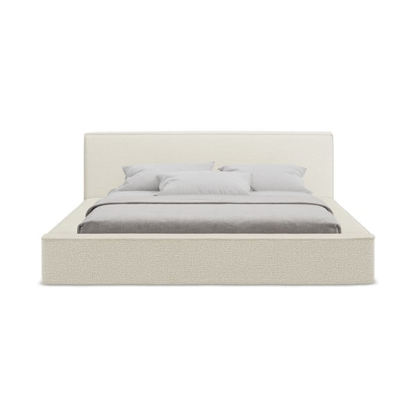 Krémová čalúnená dvojlôžková posteľ s úložným priestorom s roštom 160x200 cm Noho – Makamii-image-4